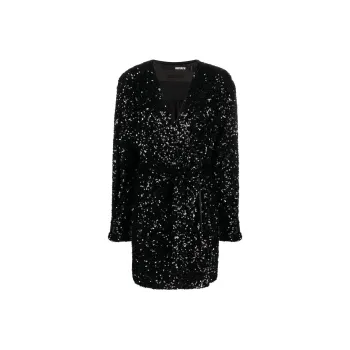 Rotate V Neck Sequinned Wrap Dress