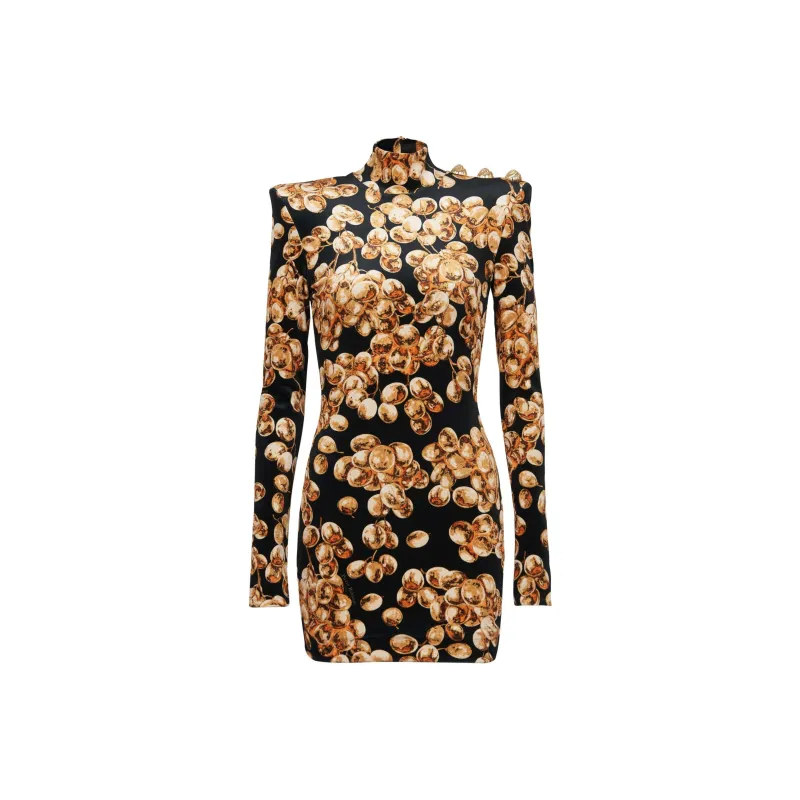 BALMAIN Grape Printed Short Velvet Dress-0