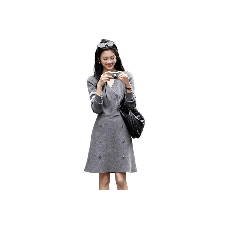 【dme】 Long Sleeved Dress Women's Dark Heather Gray-0