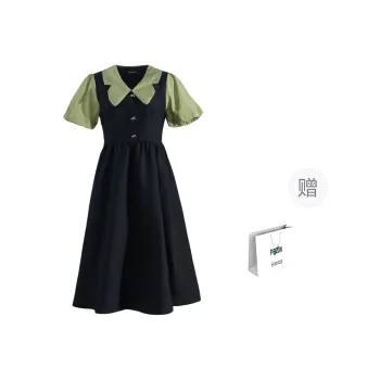 CPAURA Short Sleeved Dress Women's Black & Green