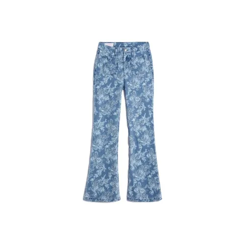 GAP X LoveShackFancy High Rise Floral '70s Flare Jeans With Washwell Indigo Flowers