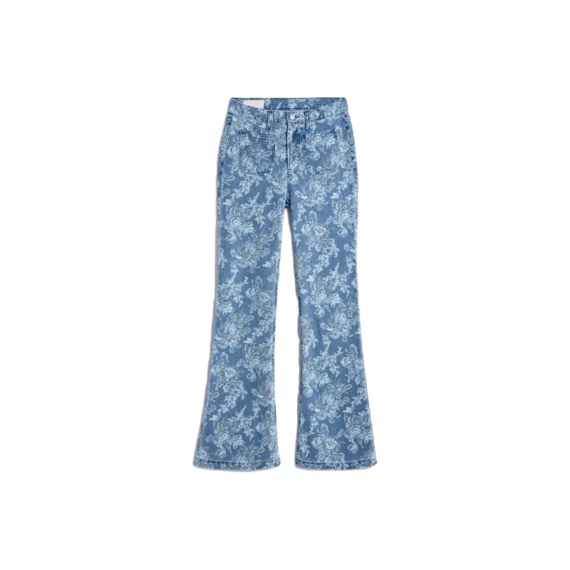 GAP X LoveShackFancy High Rise Floral '70s Flare Jeans With Washwell Indigo Flowers-0