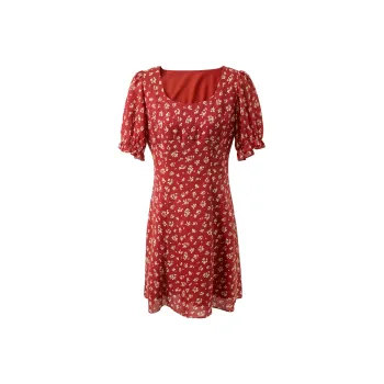 3COLOUR Short Sleeved Dress Women's Red With White Floral