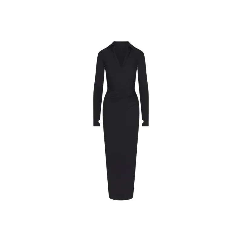 Khy SS24 DROP 009 Smooth Stretch Ruched Maxi Dress Long-Sleeved Dresses Women's Black-0