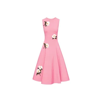 Oscar De La Renta Camellia Threadwork Midi Dress