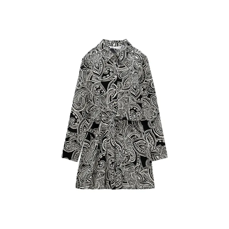 ZARA Long-Sleeved Dresses Women's Color Blocking-0