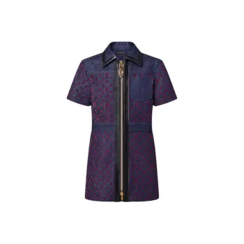 LOUIS VUITTON Flocked Monogram Denim Zip Up Dress