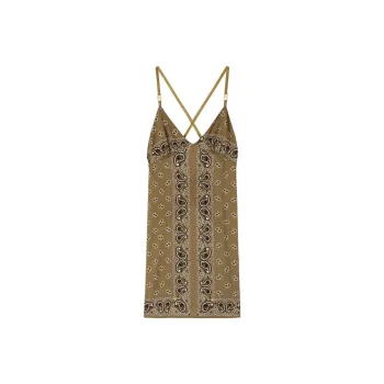 PALM ANGELS Paisley Printed V Neck Slip Dress