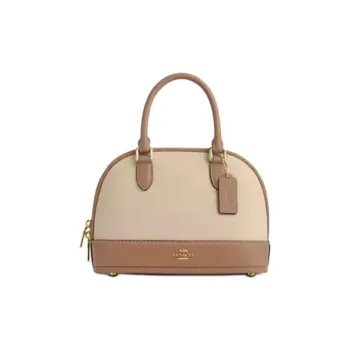 COACH Leather Handbag Medium Size Women's Ivory & Taupe