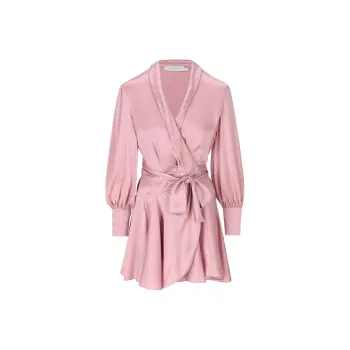 Zimmermann V Neck Satin Wrap Dress