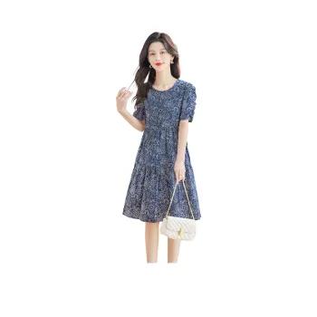 Cypress House Short Sleeved Dress Women's Blue With White Floral