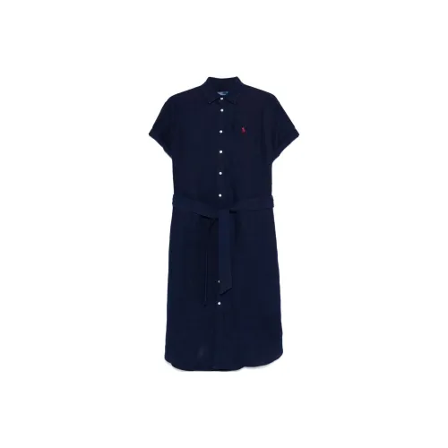 Polo Ralph Lauren Logo Embroidered Oxford Midi Shirt Dress