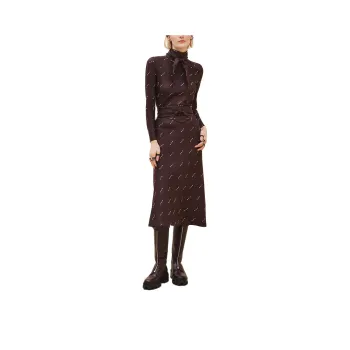 HERMES Long-Sleeved Dresses Women's Saddle Red