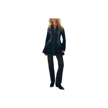 FREE PEOPLE Roadhouse Mini Dress Long-Sleeved Dresses Women's Underground Wash/Deep Washable