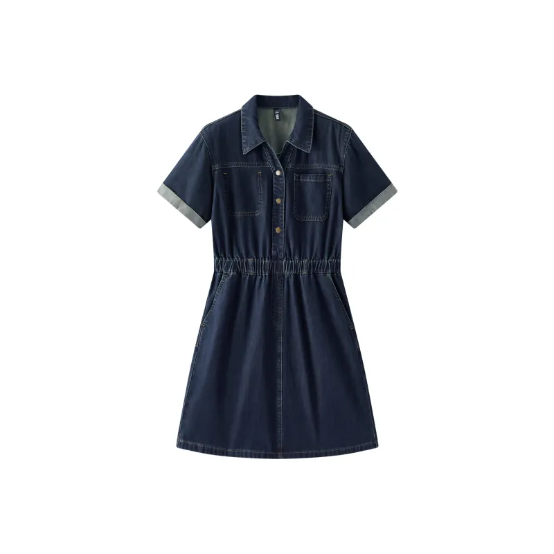 SEM/R Short Sleeved Dress Women's Dark Blue-0