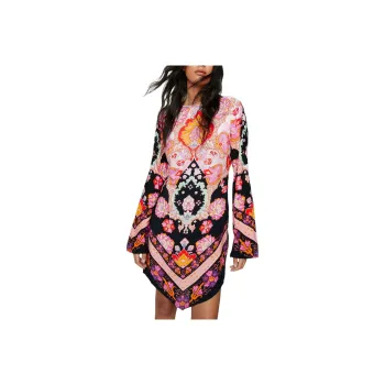 NASTY GAL Paisley Border Print Mini Dress Long-Sleeved Dresses Women's Pink