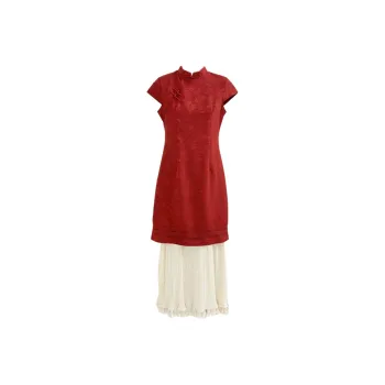 PLANE DRIFT Short Sleeved Dress Women's Vermilion Face Red