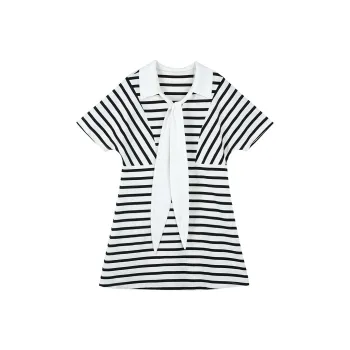 RZSE Short Sleeved Dresses Women's Black White Stripes