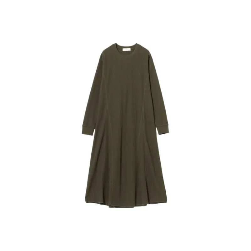 Beams Long Sleeved Dress Women's Olive Green-0