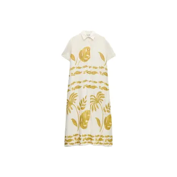 ZARA Short-Sleeved Dresses Women's Yellow/White