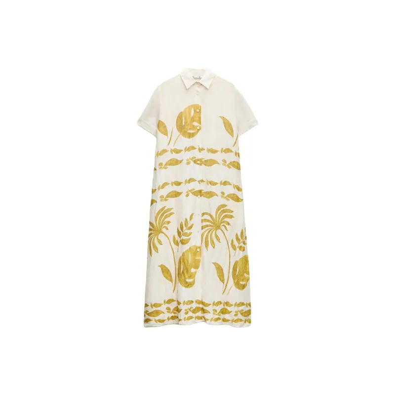 ZARA Short-Sleeved Dresses Women's Yellow/White-0