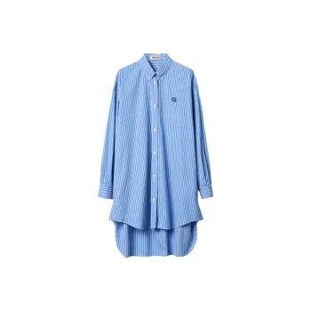 MIU MIU Logo Appliqué Striped Shirt Dress