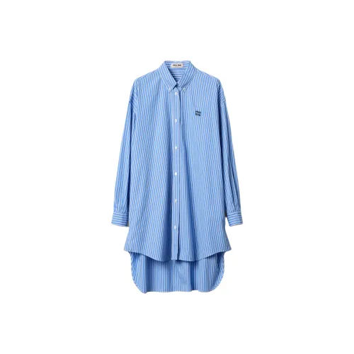 MIU MIU Logo Appliqué Striped Shirt Dress
