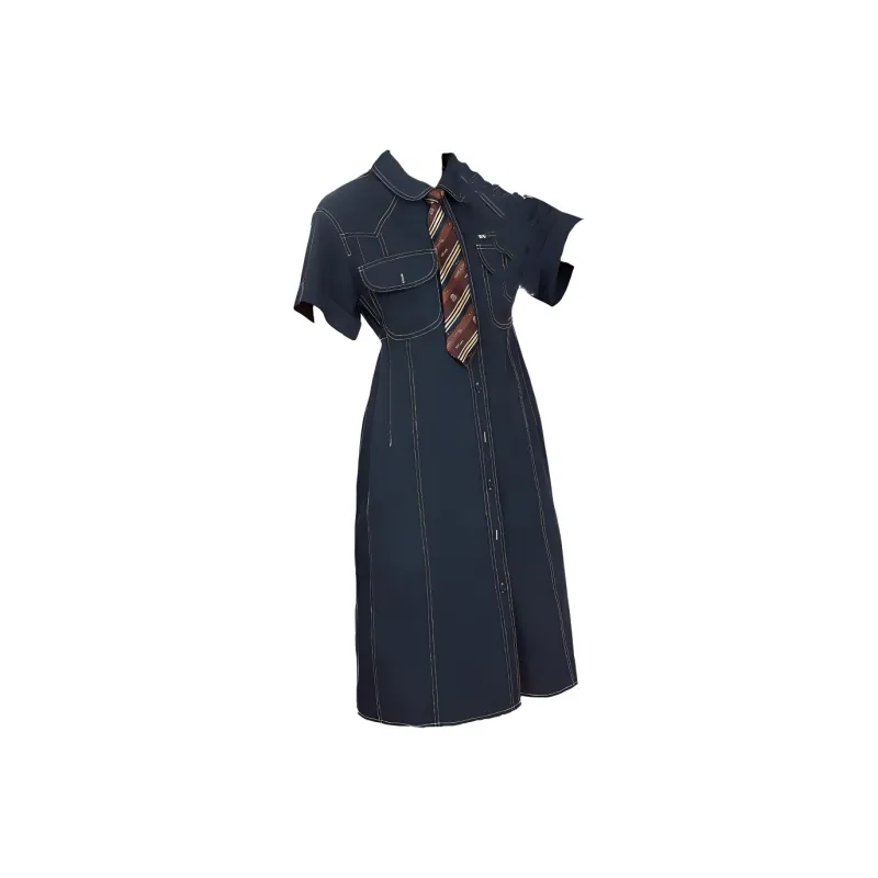 MUGUOGUOMU Summer Short Sleeved Dress Cinched Waist Women's-0