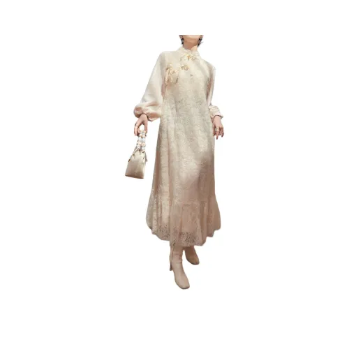 DESIGNER UNCLE Long-Sleeved Dresses Women's Soft Apricot