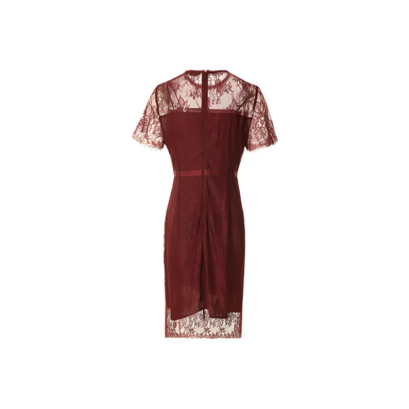 HDFULERN Short Sleeved Dresses Women's Red-0