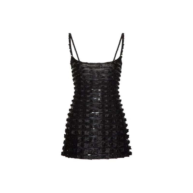 Valentino Short Embroidered Organza Dress Sleeveless Dress Women's Black-0