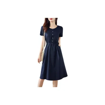 Still Quiet Short-Sleeved Dresses Women's Navy Blue