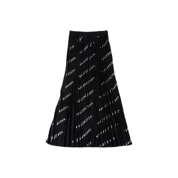 Balenciaga All Over Logo Pleated Midi Skirt 'Black'