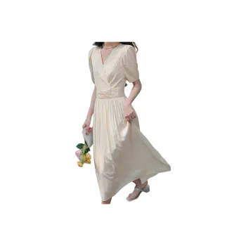 Like The Age Of Water Short Sleeved Dress Slim Fit Women's Apricot