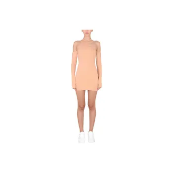 OFF-WHITE Logo Detailed Asymmetric Mini Dress
