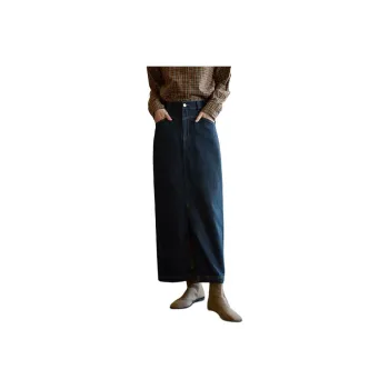 WHITEALLUSION Denim Long Skirt Women's Blue