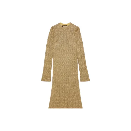 GUCCI Side Slit Cable Knit Midi Dress