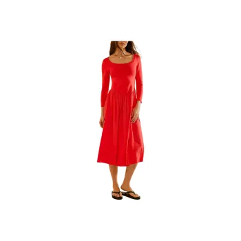 FREE PEOPLE Aelia Drop-Waist Midi Long-Sleeved Dresses Women's Heart Eyes/Red Heart Color