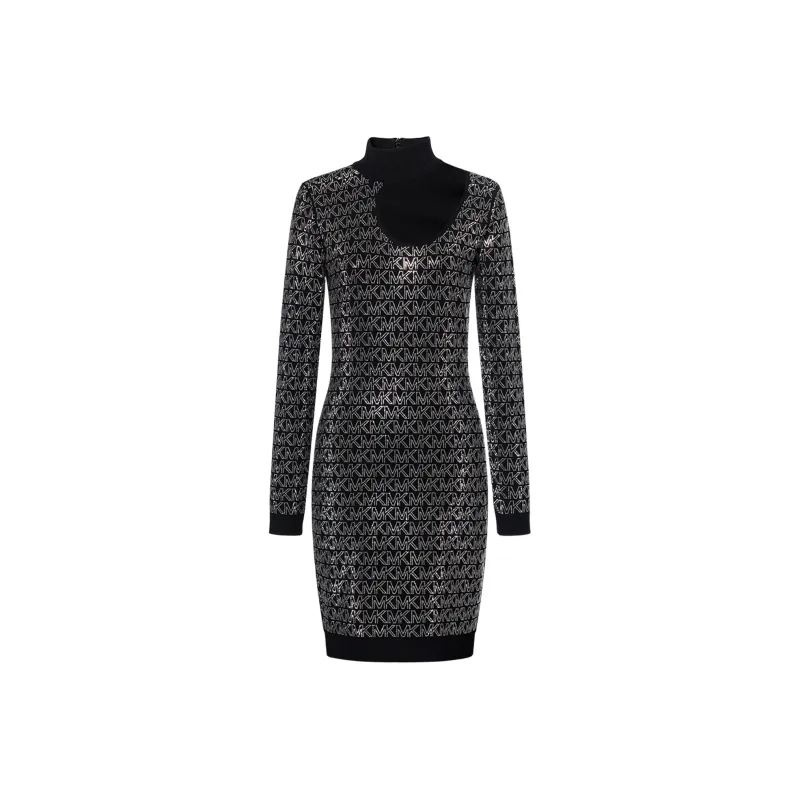 MICHAEL KORS Crystal Logo Stretch Viscose Cutout Dress-0