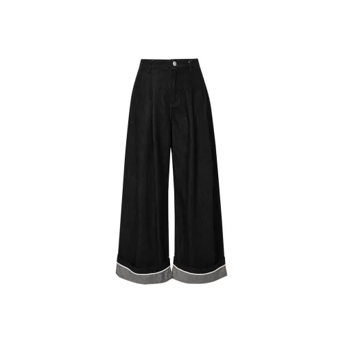 DESIGNICE 데님 블랙 여성 청바지