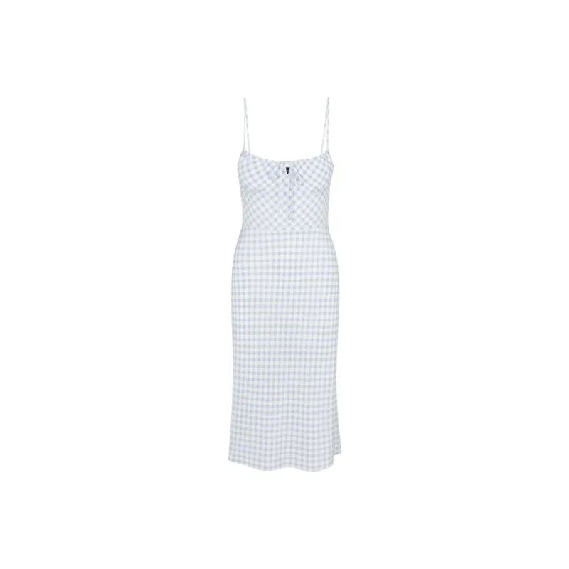 Realisation Par The Elsa Slip Dresses Women's Blue Gingham/Light Blue Stripe Plaid-0