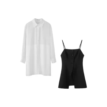 Fstudio Spring Korean Elegance Cinched Waist Stylish Shirt Matching Set Women's Black