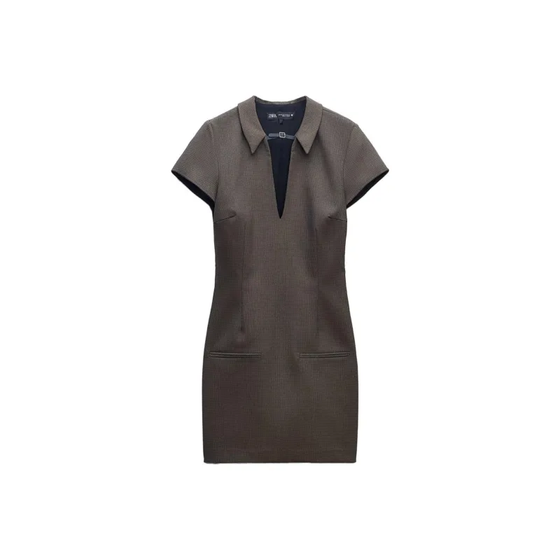 ZARA Short-Sleeved Dresses Women's Brown-0