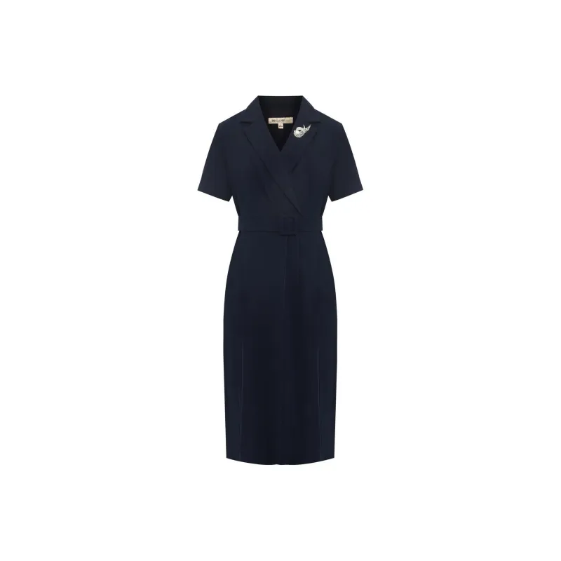 BBLLUUEE Short Sleeved Dress Women's Ink Blue-0