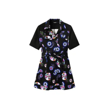 Desigual Vestido Corto Camisero Bolas M. Christian Lacroi Short Sleeved Dress Women's Black