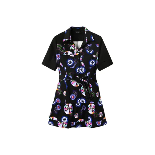 Desigual Vestido Corto Camisero Bolas M. Christian Lacroi Short Sleeved Dress Women's Black