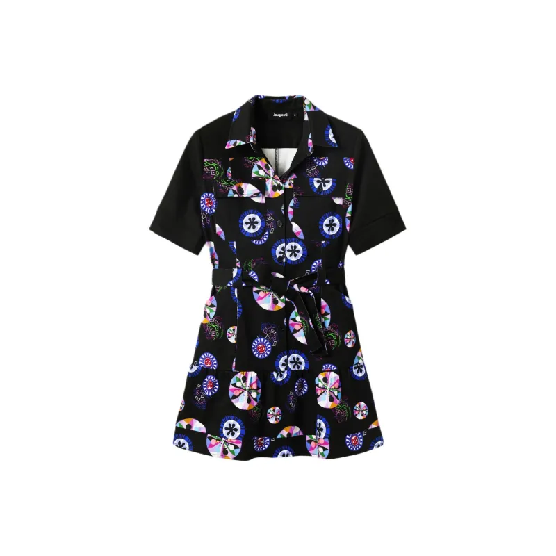 Desigual Vestido Corto Camisero Bolas M. Christian Lacroi Short Sleeved Dress Women's Black-0