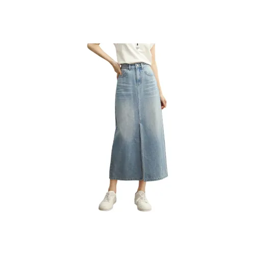 HIPPIEMISS Denim Long Skirts Women's Light Blue