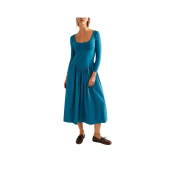 FREE PEOPLE Aelia Drop-Waist Midi Long-Sleeved Dresses Women's Seaport Style