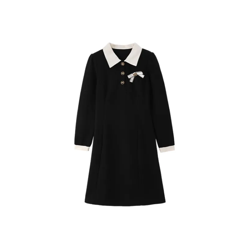 Mo Han Yi Mei Long Sleeved Dress Women's Black-0